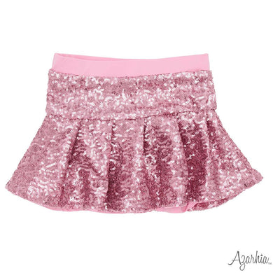 Girls Pink Sequin Velvet Skort