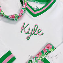 Load image into Gallery viewer, Girls Pink and Green Trim White Holly Sweatshirt