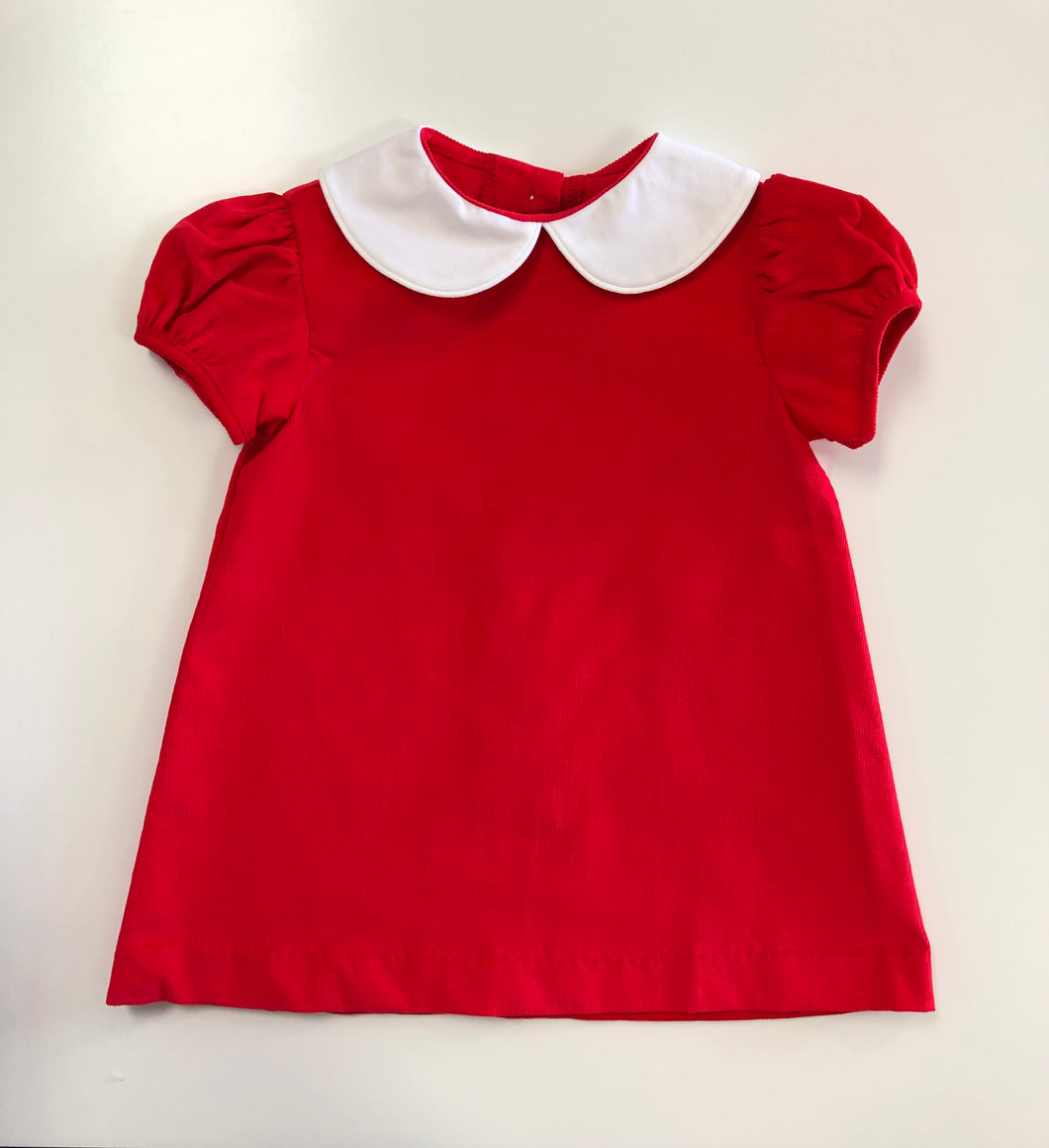 Red Corduroy Collared Dress