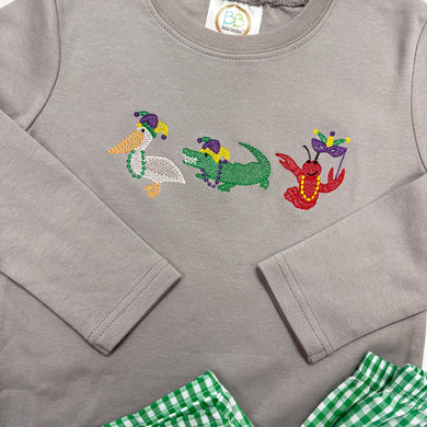 Boys Grey L/S Mardi Gras Louisiana Trio