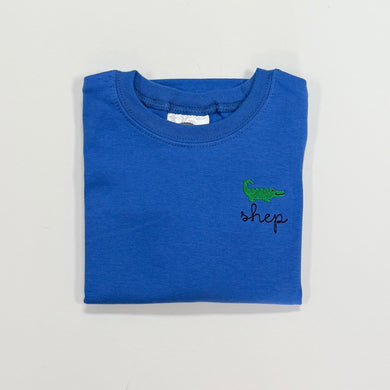 Mini Alligator with Name on Royal Blue Tee