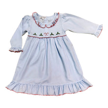 Load image into Gallery viewer, Girls Blue w/ Red Trim Gown w/ Candy Cane and Holly