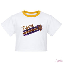 Load image into Gallery viewer, Girls Sequin Tiger Face Stripes White Boxy Tee