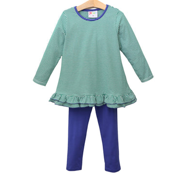 Girls Green Stripe and Royal Gemma Pants Set