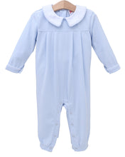 Load image into Gallery viewer, Boys Light Blue Stripe Henry Romper