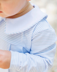 Boys Light Blue Stripe Henry Romper