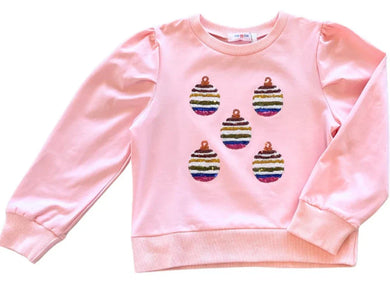 Girls Pink Sequin Ornament Puff Sleeve Sweatshirt