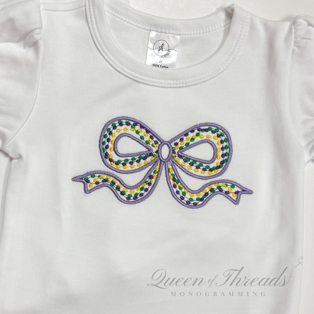 Girls Ruffle Mardi Gras Bow with Beads Tee