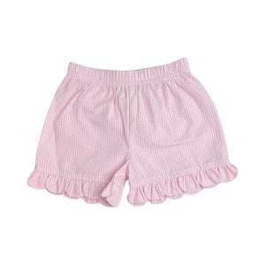 Girls Pink Mini Gingham Petal Shorts