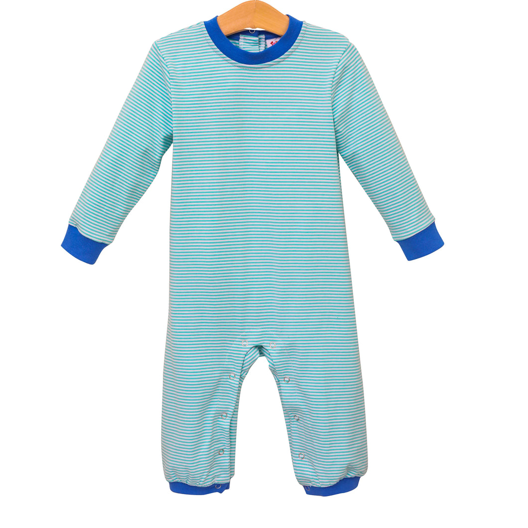 Mint Stripe and Cobalt Thomas Romper