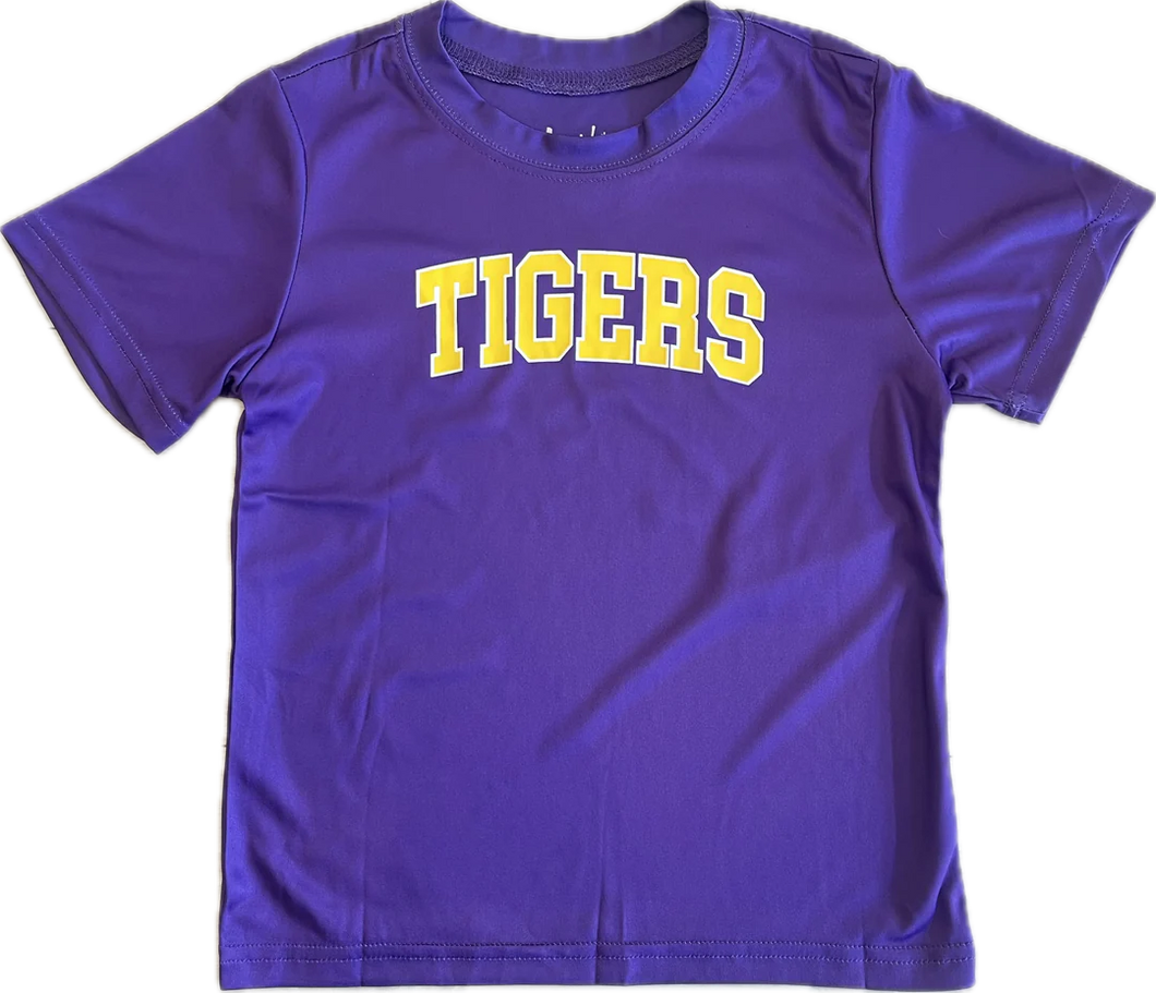 Tigers Arch in Gold on Purple Drifit Shirt