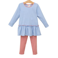 Load image into Gallery viewer, Girls Cornflower Stripe/Mauve Ella Pants Set