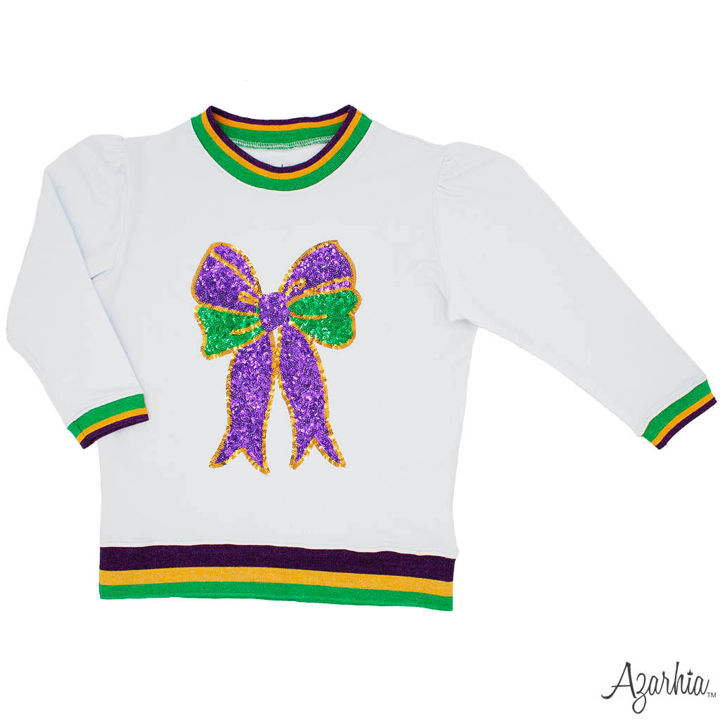 Girls Mardi Gras Sequin Bow L/S Shirt