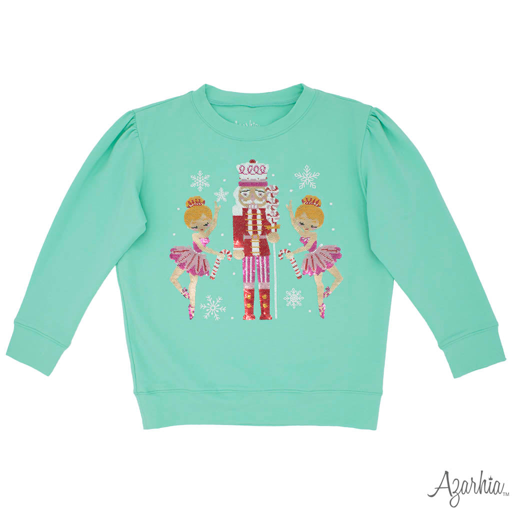 Girls Sequin Nutcracker Ballerinas Mint Sweatshirt