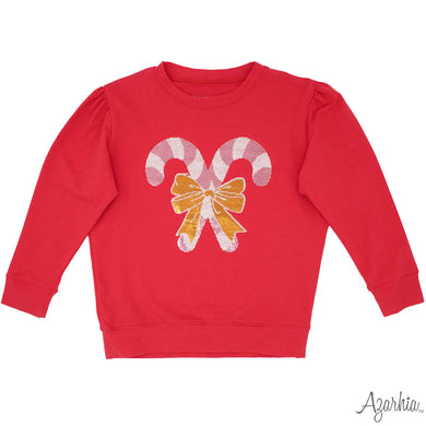 Girls Sequin Candy Canes Sweatshirt