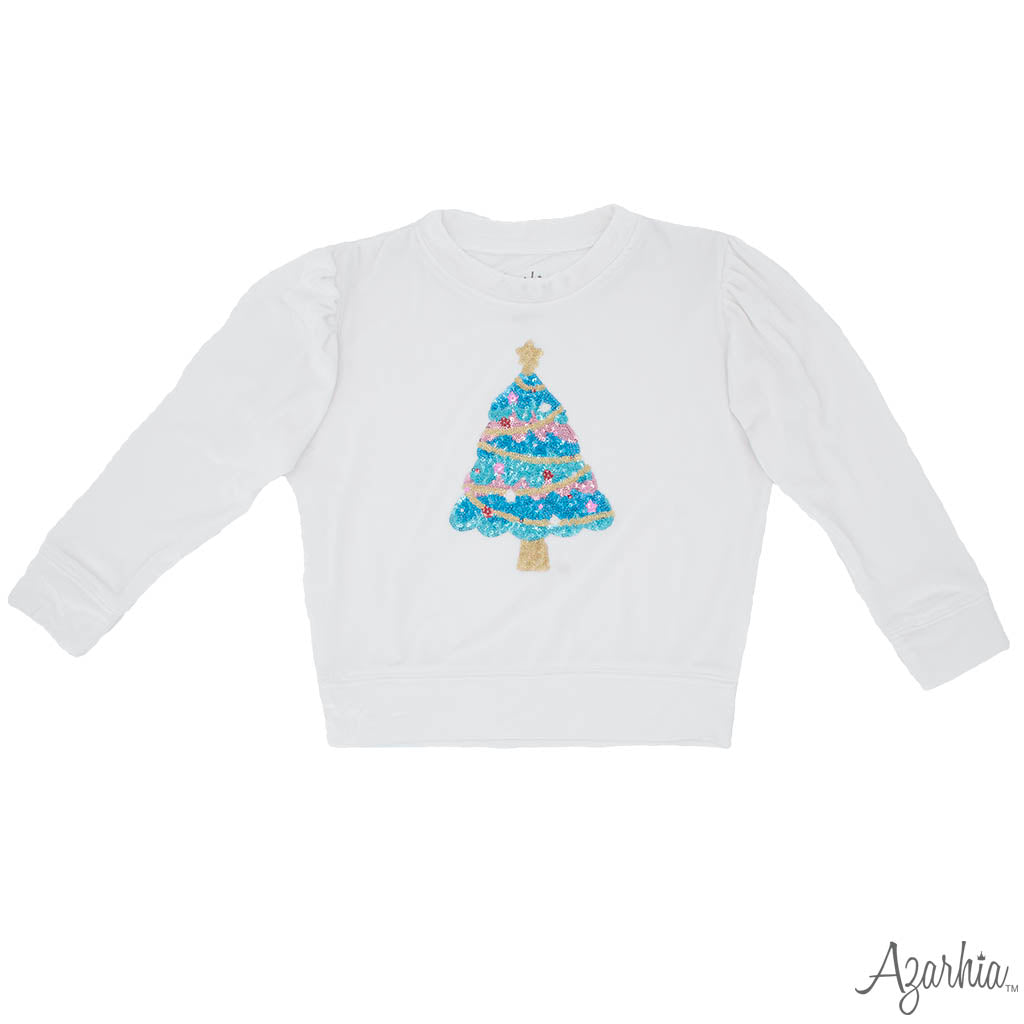 Girls Sequin Christmas Tree Velvet Sweatshirt