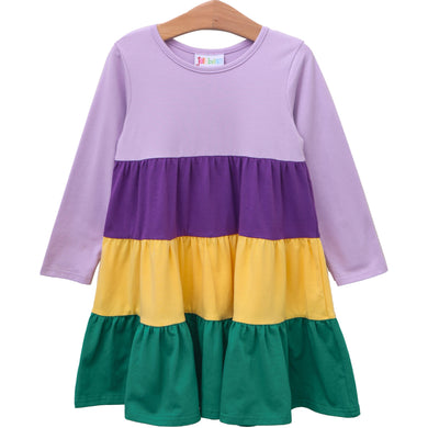 Girls Mardi Gras Colorblock Twirl Dress