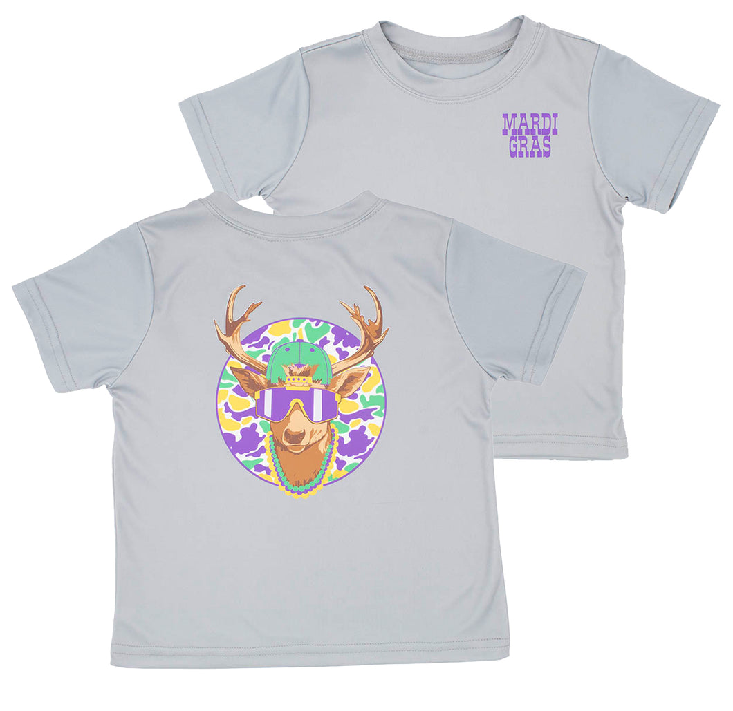 Grey S/S Dri-fit Mardi Gras Deer Shirt