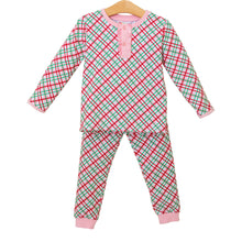 Load image into Gallery viewer, Merry and Bright Christmas Plaid Ruffle PJ Set