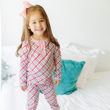 Load image into Gallery viewer, Merry and Bright Christmas Plaid Ruffle PJ Set