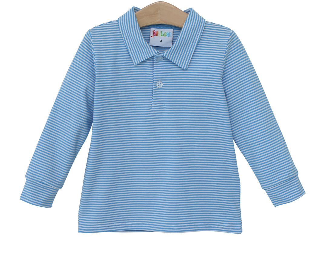Boys Cornflower Blue Stripe Michael L/S Polo