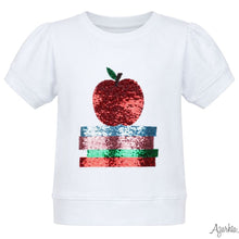 Load image into Gallery viewer, Girls Sequin Apple White Holly Shirt