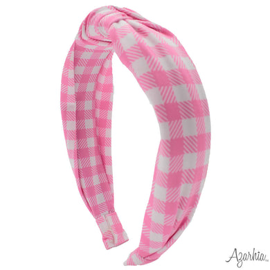 Pink Gingham Top Knot Headband