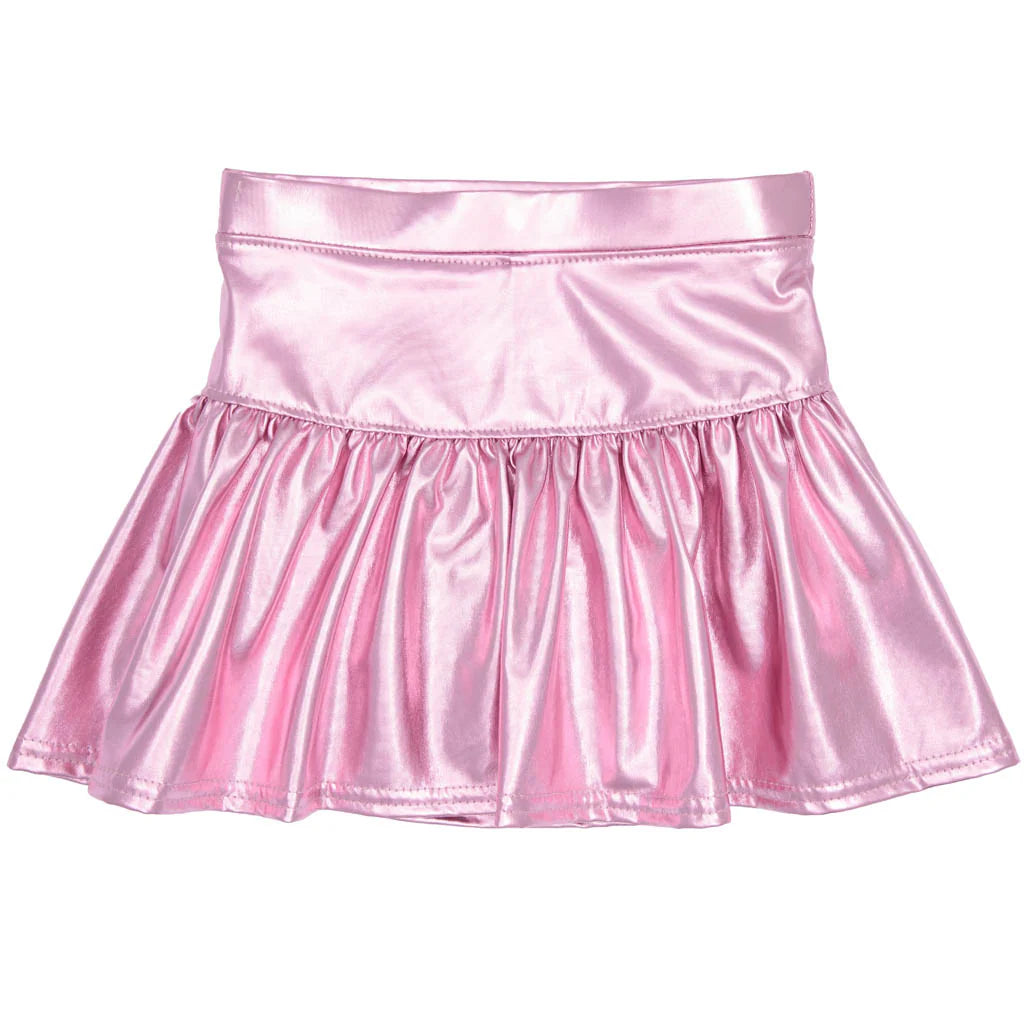 Girls Light Pink Metallic Gathered Skort