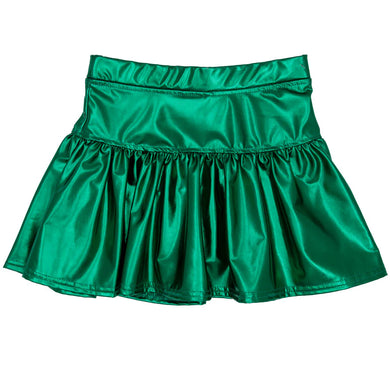 Girls Metallic Green Gathered Skort