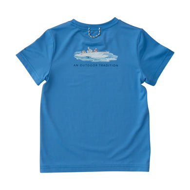 Kids Marina Blue Performance S/S Shirt w/ Fishing Boat