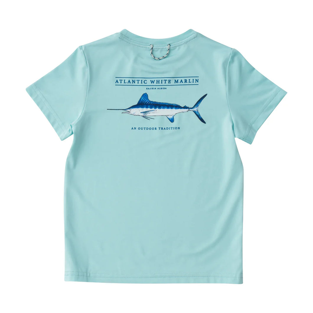 Kids Waterspout Blue Performance S/S Shirt w/ Marlin