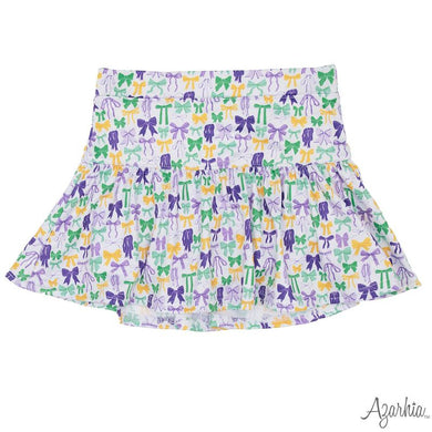 Girls Mardi Gras Bows Gathered Skort