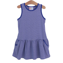 Load image into Gallery viewer, Girls Royal Stripe Bow Back Cheer Dress