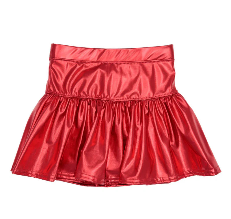 Girls Red Metallic Gathered Skort