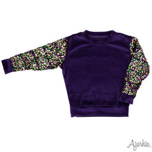 Load image into Gallery viewer, Purple Velvet Mardi Gras Sequin Sleeve Sweatshirt