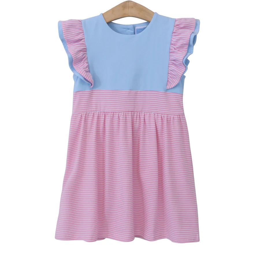 Light Pink Stripe and Light Blue Rosie Dress