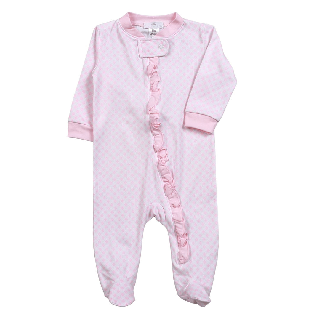 Pink Plaid Zipper Pima Footie