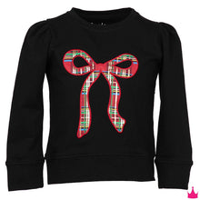 Load image into Gallery viewer, Christmas Plaid Bow Applique Black Holly Shirt