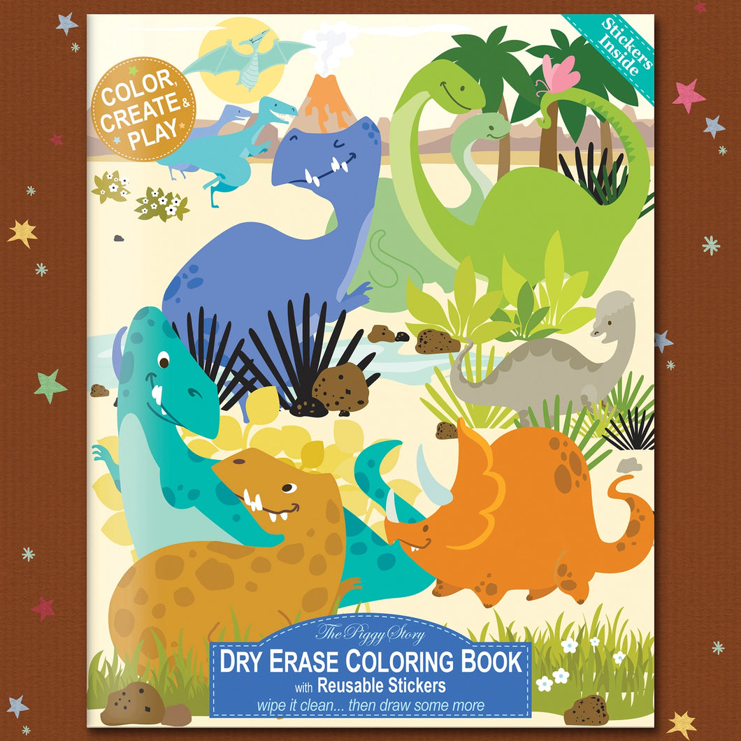 Beige Dry Erase Coloring Book- Dinosaur