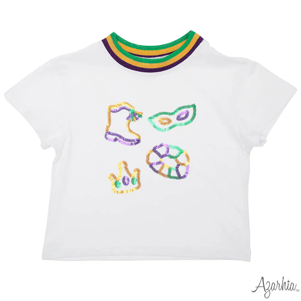Girls Mardi Gras Theme Sequin Boxy Tee