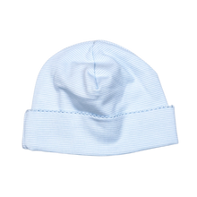 Load image into Gallery viewer, Blue Stripes Pima Beanie with Blue Trim