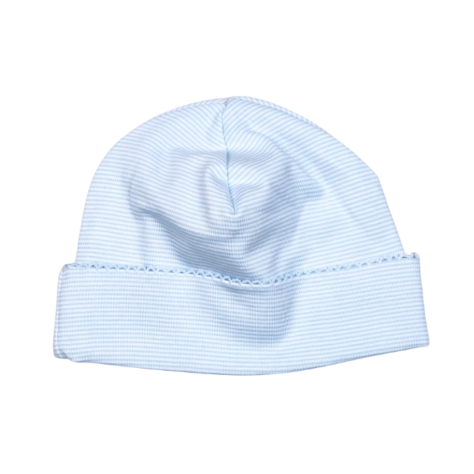 Blue Stripes Pima Beanie with Blue Trim