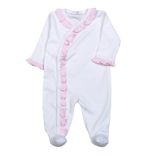 Load image into Gallery viewer, White with Pink Ruffles Pima Footie