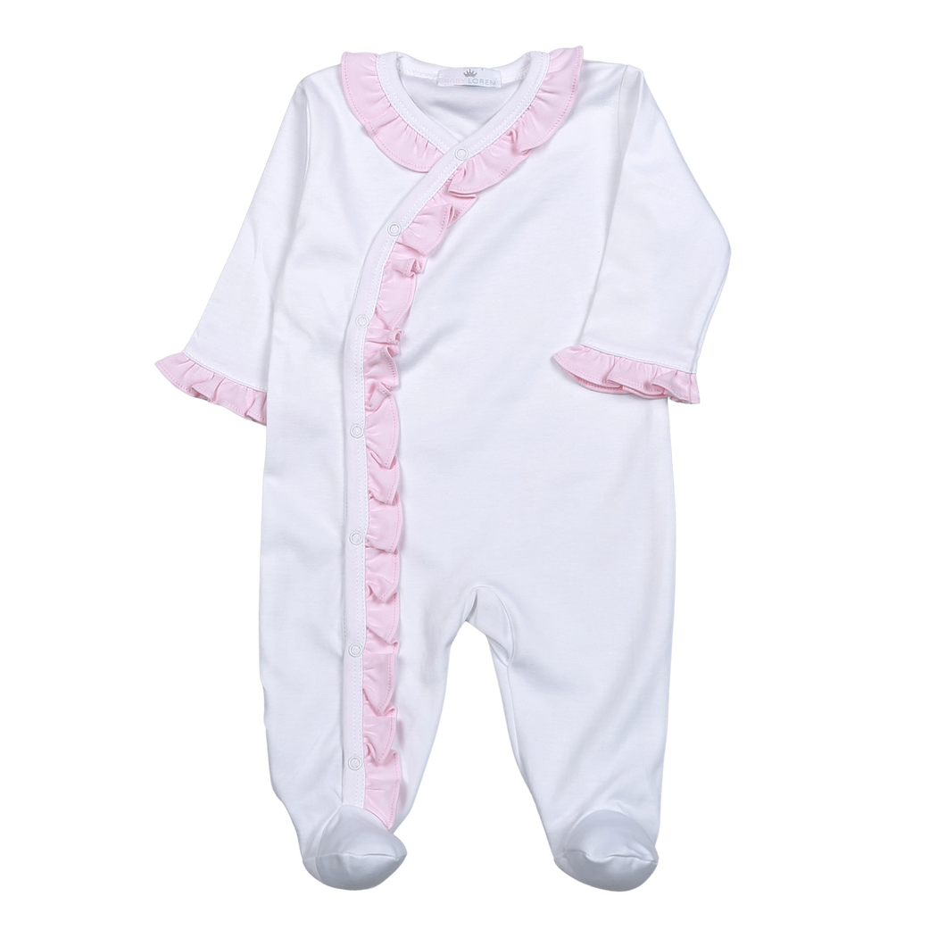 White with Pink Ruffles Pima Footie