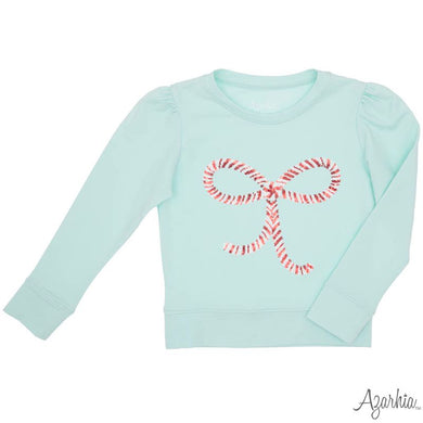 Girls Sequin Candy Cane Bow Mint Holly Sweatshirt