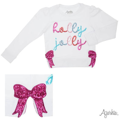Girls Sequin Holly Jolly White Holly Sweatshirt