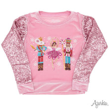 Load image into Gallery viewer, Girls Pink Sequin Nutcracker Velvet Sweatshirt