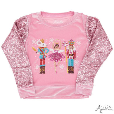 Girls Pink Sequin Nutcracker Velvet Sweatshirt