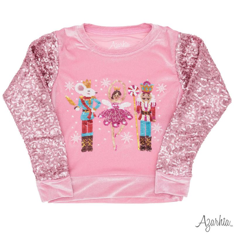 Girls Pink Sequin Nutcracker Velvet Sweatshirt