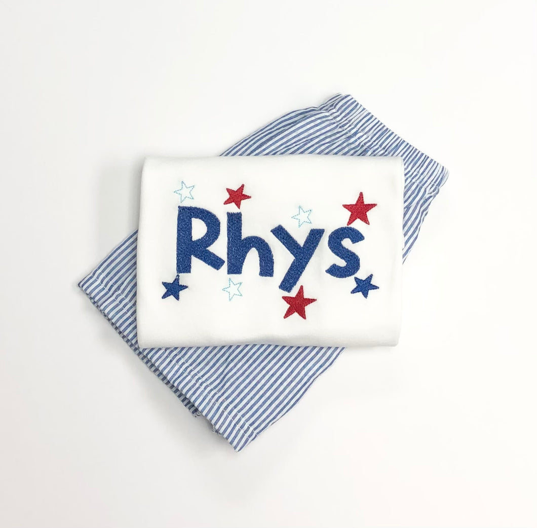 Red, White, and Blue Stars with Name Tee